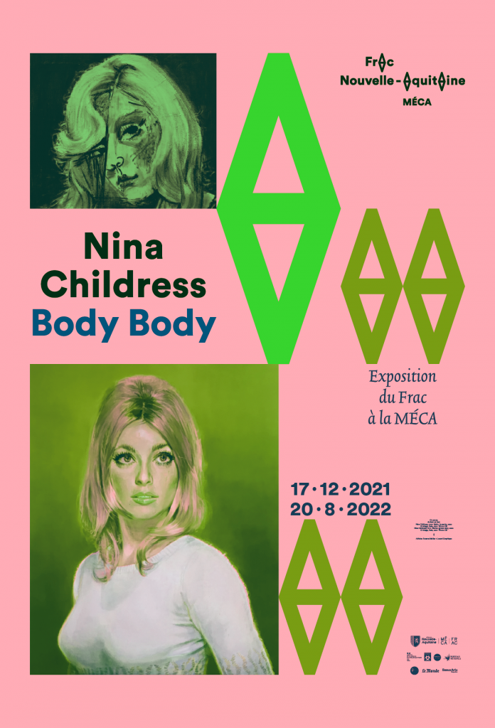 Affiche de l'exposition "Body Body" de Nina Childress présentée au Frac Nouvelle-Aquitaine MÉCA à Bordeaux du 17 décembre 2021 au 20 août 2022.
